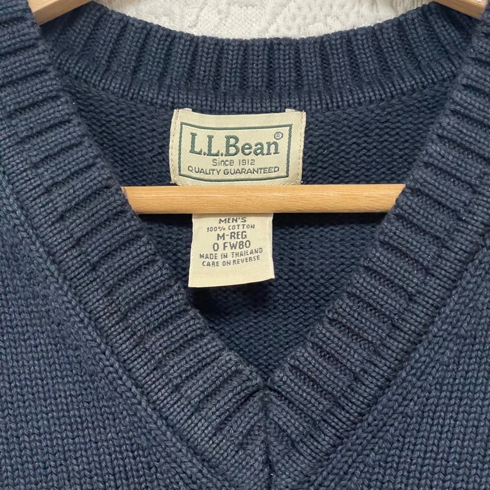 LL Bean Mens V-Neck Sweater Vest Navy Blue 100% Cotton Size M-REG FW80 - Picture 3 of 4